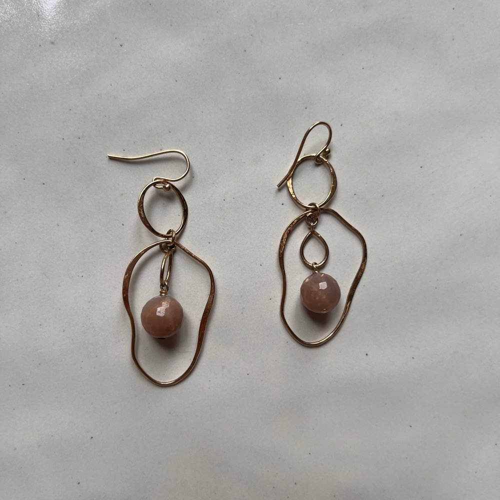 Chan Luu Gold Dangle Earrings With Rose Quartz Stone